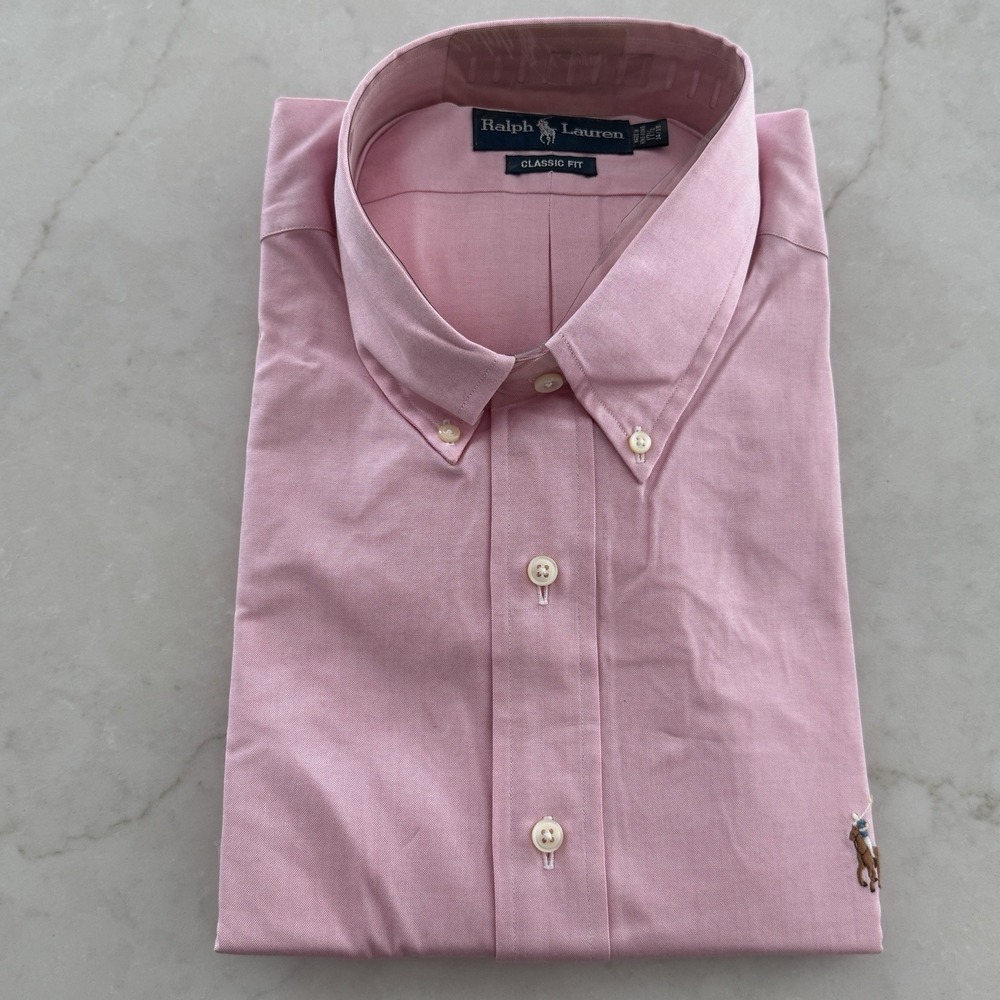 Ralph Lauren Men's XL 17 1/2 Classic Fit L/S Pink Cotton‎ Shirt Flesh Pony NEW